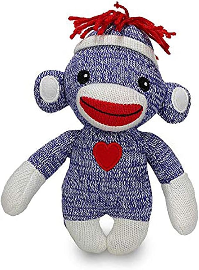 Adorable Sock Monkey 6 Inches, The Original Traditional Hand Knitted Stuffed Animal Toy Gift-for Kids, Babies, Teens, Girls and Boys Baby Doll Present Puppet (Blue)
