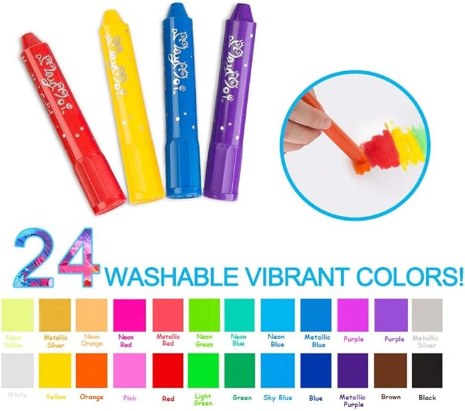 Tempera Paint Sticks - 24 Bright Colors, Quick Drying, Easy to Color and Washable Crayons for Kids and Students