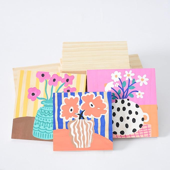 6PCS Unfinished Wood Square Blocks for Crafts, 6x6x0.3in Blank Wooden Squares Pine Wood Boards for Carving,DIY Wood Coasters,Painting & Burning