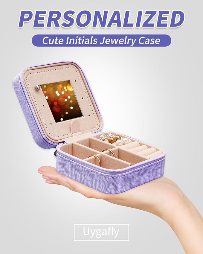 Travel Jewelry Case - Personalized Jewelry Box for Women,Small Jewelry Organizer Cute Jewelry Organizers and Storage Aesthetic,Travel Essentials Birthday Gifts for Girls Women | Lavender,P