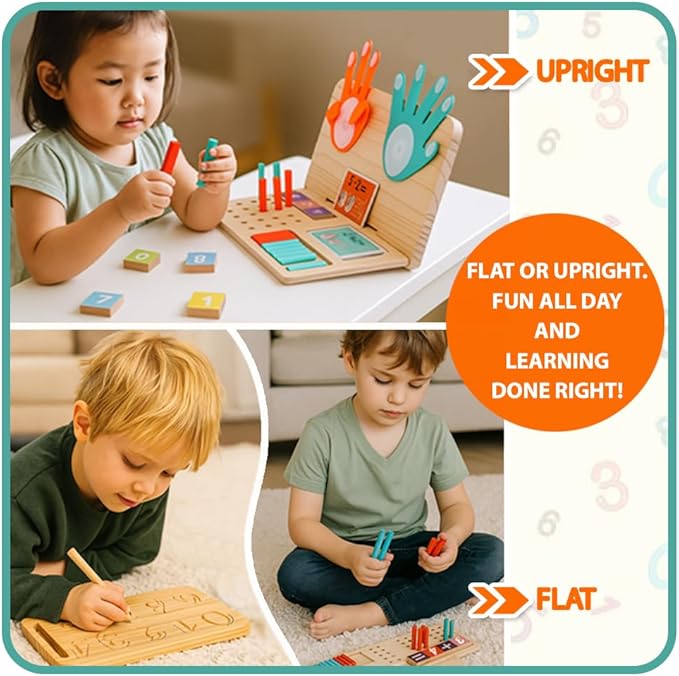 Montessori Math Learning Toy for Kids – Wooden Educational Counting Set with Double-Sided Board, Number Blocks, 20 Pcs Counting Sticks, 10 Pcs Flashcards, Holder & Pen - Preschool Learning Activities