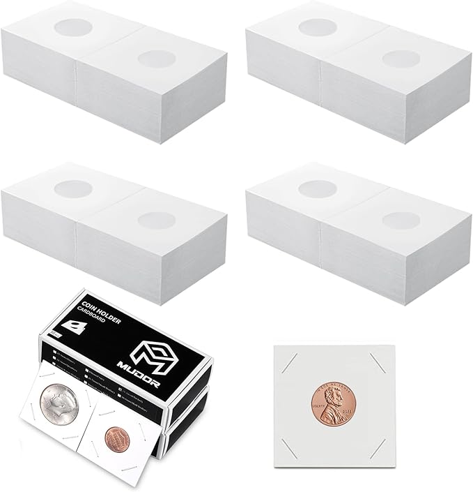 MUDOR Upgraded Premium Coin Flips for Cents, 200 Pack Cardboard Coin Holder, Mylar Coin Flips 2x2, Paper Coin Holders