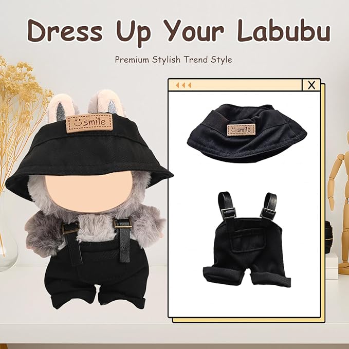 17cm Doll Clothes Set, Premium Jeans & Knitted Sweater Outfit for 17cm 15cm Dolls, Cute Dress Up Fashion, No Doll Included (Black/Man, 17cm/15cm)