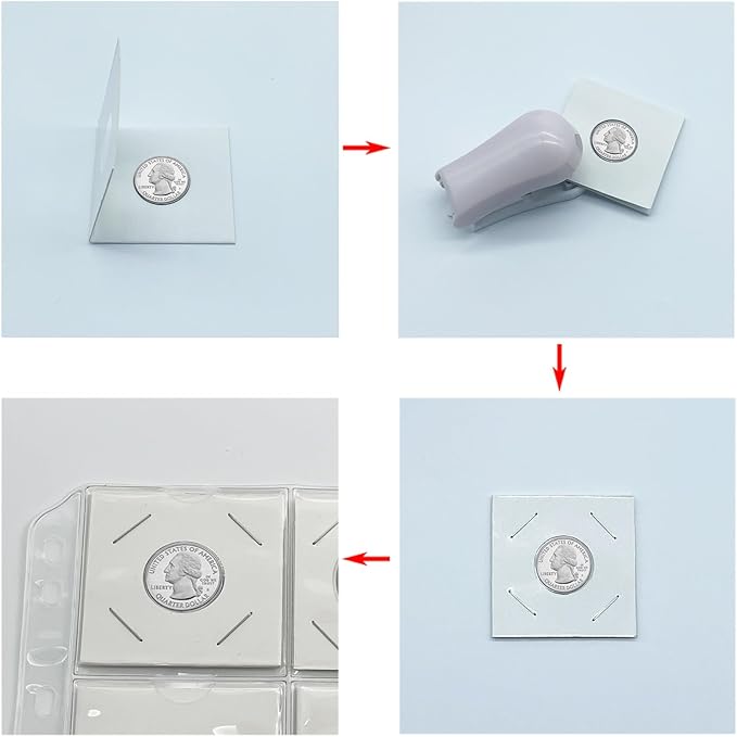 300 PCS Cardboard Coin Flips with 15 Sheets Coin Pocket Pages, 6 Assorted Sizes 2" x 2" Cardboard Coin Holders Coin Flips Coin Collection Supplies for Dime, Penny, Quarter, Nickels, Dollars Collecting