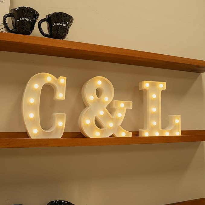 Foaky LED Letter Lights Sign Marquee Light Up Letters Sign for Night Light Wedding/Birthday Party Battery Powered Christmas Lamp Home Bar Decoration(L)