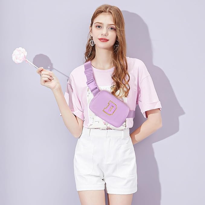 Gitus Gifts for 8 9 10 11 12 Year Old Girls Belt Bag Fanny Pack Crossbody Bags with Initial Letter Patch Cute Stuff Birthday Gifts for Teen Girls Women Personalized Trend Stuff (Lavender-D)