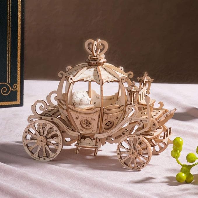 Rowood 3D Puzzles for Adults, Wooden Model Kits for Adult, DIY STEM Toy for Ages 14+ - Pumpkin Cart (182 Pieces)