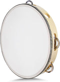 Flexzion Wooden Round Tambourine for Kids and Adults 10" Inch Single Row 8 Pair Jingles, Wood Handheld Percussion Instrument for Beginner and Professional Tambourine Player