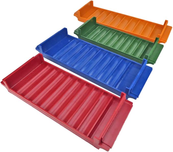 Rolled Coin Storage 4 Tray Set, Color-Coded Heavy Duty Plastic, Assorted Colors