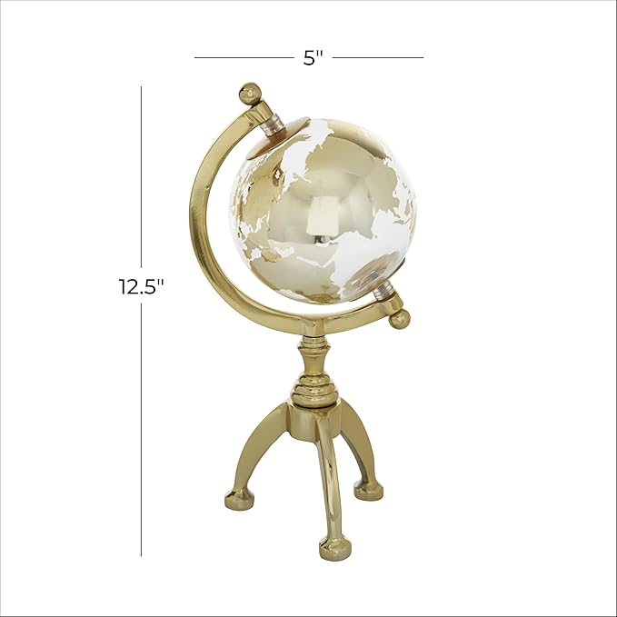 Deco 79 Aluminum Globe with Tripod Base, 5" x 5" x 13", Gold