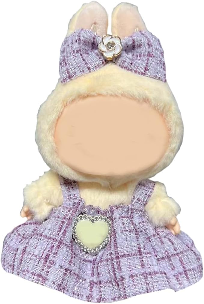 17cm Doll Clothes - Luxury Chic Style Set for 5.91-6.7“ (15-17cm) Dolls, Cute Premium Fashion Doll Outfit with Accessories -Purple Plaid Tweed Dress +Plaid Bow