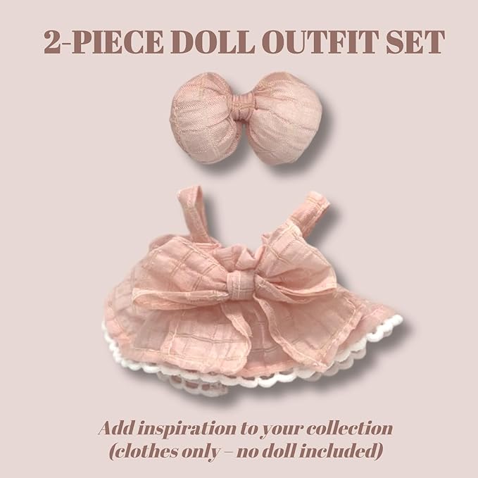 Clothes for 17cm Doll (Clothes Only) – 2-Piece Outfit Set with Bow Headband and Pink Dress for a Cute and Stylish Look – 17cm Doll Accessories