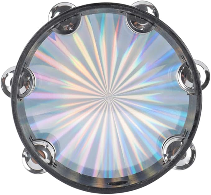 Tambourine 8 inch Radiant Hand Held Drum with Double Row Jingles Reflective Drum Musical Instrument for Church Adults KTV Party