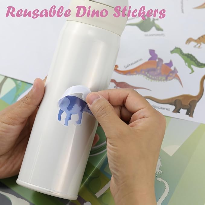 Sticker Book for Kids, 230+ Dinosaur & 250+ Animal Stickers & 16 Scenes, Reusable Activity Sheet, Seek and Find Sticker Coloring Pad, for Boys Girls Toddlers Ages 2-4 4-8 Years Old 3-5 6-7