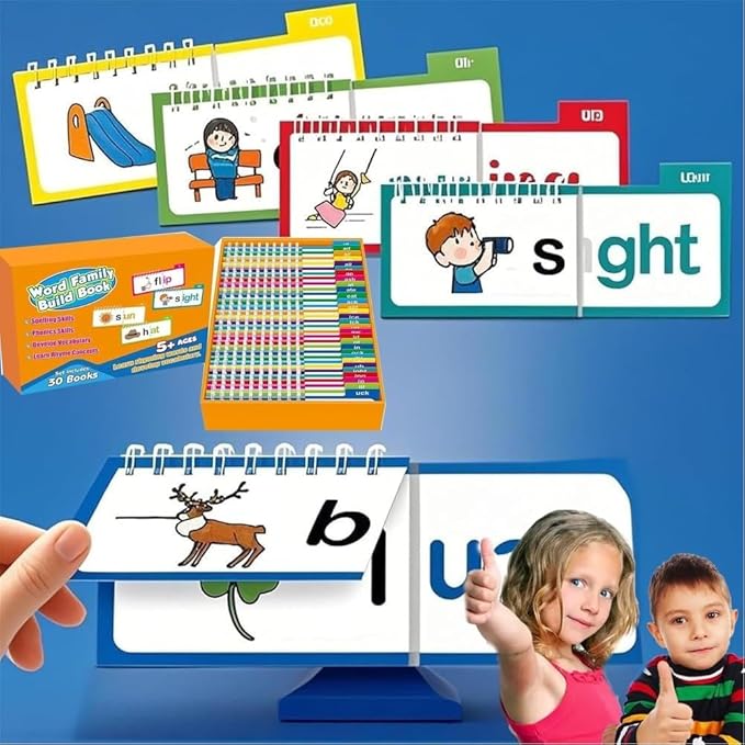 Logicalne 30 Read and Rhyme Flip Books, Word Family Flip Books Rhyming Card, Sight Words Rhyming Game, Educational Reading Book, Word ABC Vocabulary Families Flash Cards, Classroom Fun Learning(2PCS)