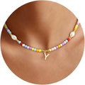 Colorful Initial Necklace for Girls Kids Women, Handmade 14K Gold Plated Colorful Initial A-Z Letter Necklace Teen Girls Gifts Trendy Stuff Birthday Gifts for 5 6 7 8 9 10 11 Year Old Girl Gift