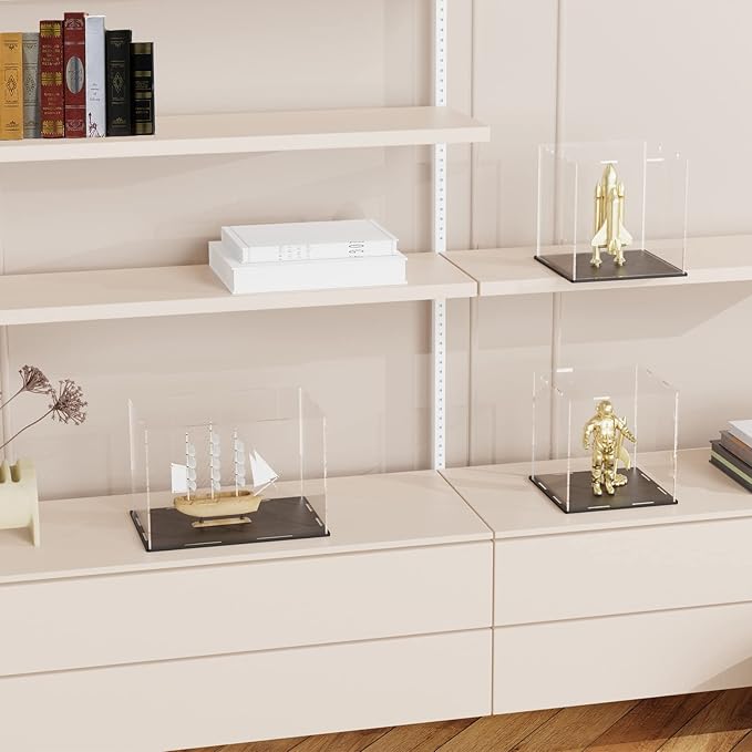 Acrylic Display Case, 11x11x11 Inch Cube Acrylic Boxes for Display, Clear Display Cases with Matte Black Base and Lid for Collectibles and Figures