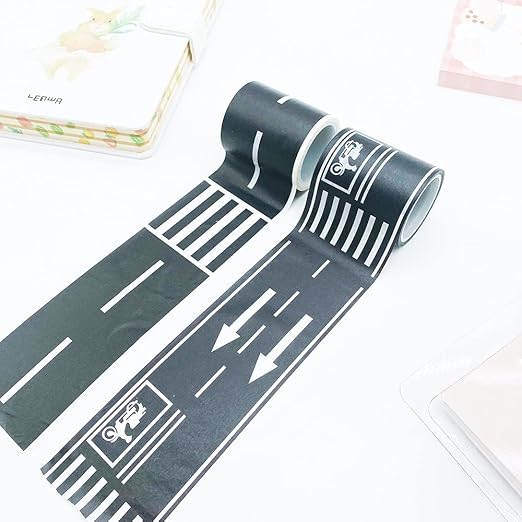 YUBX Highway Washi Tape Set 4 Rolls Black & White Decorative Masking Tapes for Arts, DIY Crafts, Journals, Planners, Scrapbook, Wrapping 50mm x 5m (2" x 16')