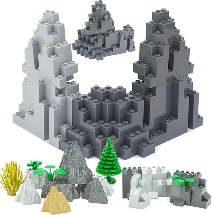 Classic Building Rock Bulk, Rockery Panel 4x6 Medium Symmetric 10 Piece, Compatible with Lego Parts and Pieces: (Color:Light Gray)