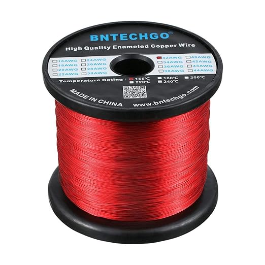 BNTECHGO 32 AWG Magnet Wire - Enameled Copper Wire - Enameled Magnet Winding Wire - 5 lb - 0.0078" Diameter 1 Spool Coil Red Temperature Rating 155℃ Widely Used for Transformers Inductors