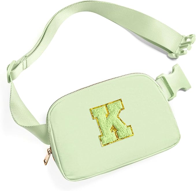 Gitus Gifts for 8 9 10 11 12 Year Old Girls Belt Bag Fanny Pack Crossbody Bags with Initial Letter Patch Cute Stuff Birthday Gifts for Teen Girls Women Personalized Trend Stuff (Light Green-K)
