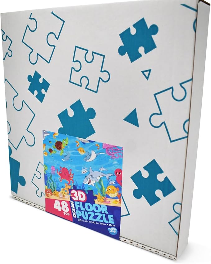 3D Ocean Floor Puzzles for Kids – Extra-Large 48 Piece Floor Puzzle for Kids Ages 3-5 & 4-6 | Jumbo Floor Puzzle with 7 Stand-Up Sea Animals, Big 5" Pieces | Educational Toddler Floors Puzzle Gift