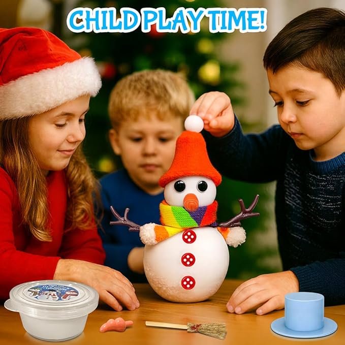 COOLJOY 12 Pack Build a Snowman Kit DIY Snowman Crafts,Air Dry Clay Modeling Crafts Kit,Christmas Stocking Stuffers for Kids,Christmas Gifts for Kids, Snowman Making Kit Toys