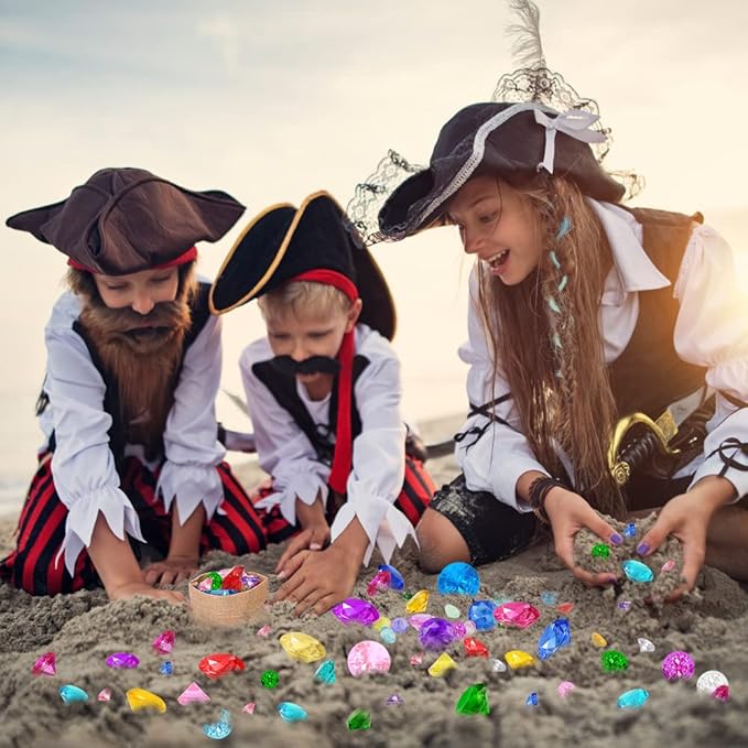 YUJUN 46 PCS Diving Gems Toys,Acrylic Big Diamond Pool Gems with Pirate Treasure Chest Summer Beach Underwater Swimming Toys for Kids Birthday Swimming Pool Party Favors Fish Tank Stuffer (3 Sizes)