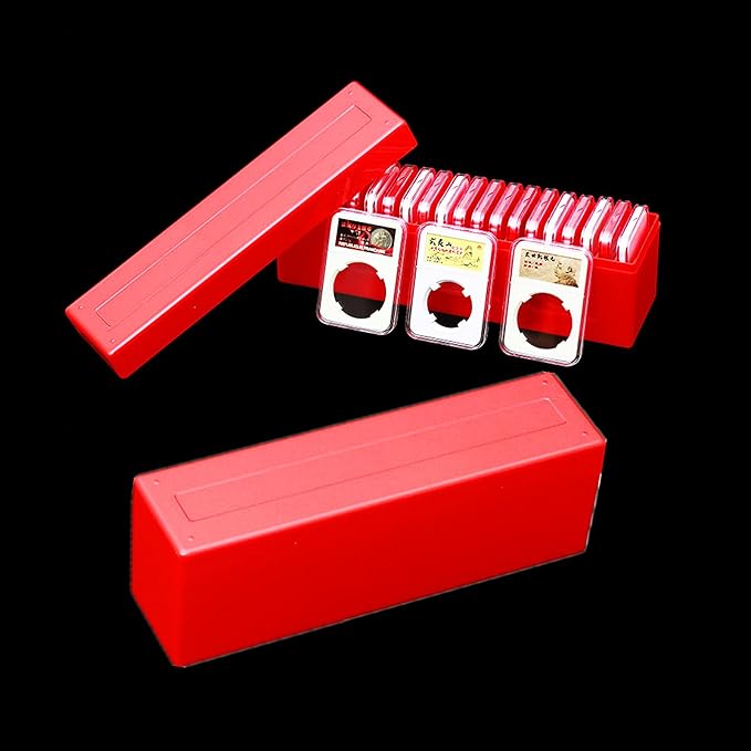 MUDOR Plastic Coin Slab Storage Box, 20 Slab Capacity, Compatible with NGC, PCGS, PMG Coin Holders, RED, 1pcs