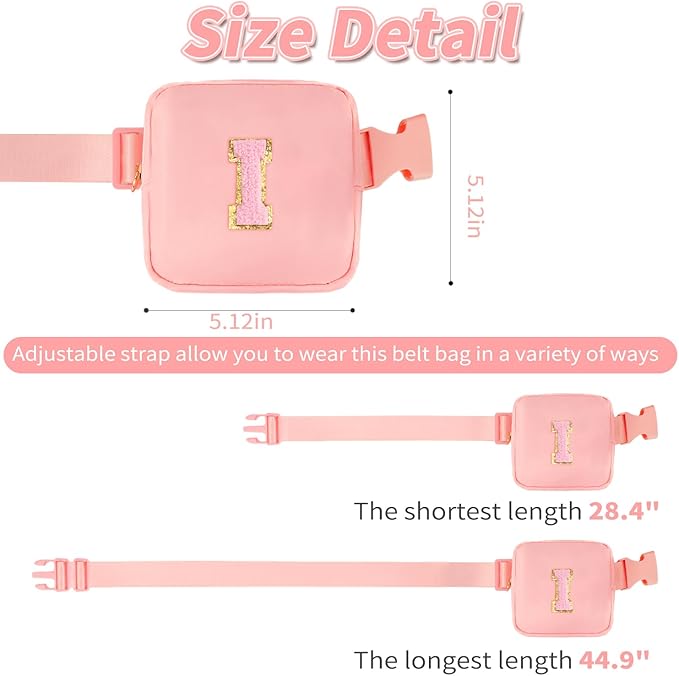 Mini Belt Bag Fanny Pack with Initials Letter Patch Small Crossbody Bags Cute Stuff Birthday Gifts for Teenager Girls Trendy Stuff for Teens - Initial I,Peach