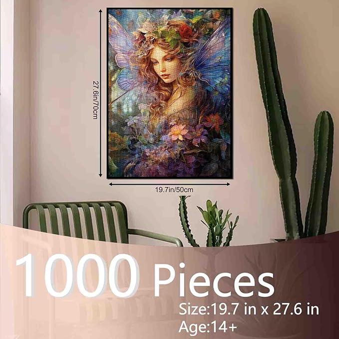 Tucocoo Flower Fairy Female Jigsaw Puzzle 1000 Pieces Puzzles for Adults, Butterfly Girl Portraits Art Jigsaw Puzzles for Challenging Family Activity Games DIY Puzzle for Home Decor Gifts