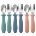 Pimoys 6 Pieces Toddler Utensils, Kids Silverware Set with Plastic Handle Stainless Steel Children Forks and Spoons, Dishwasher Safe
