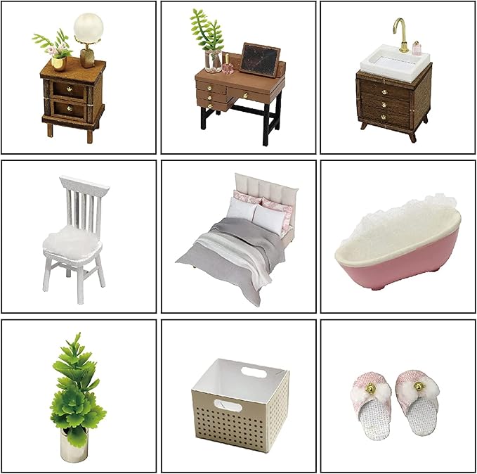 CUTEROOM DIY Doll Room Miniature Furniture Wooden House Kit - Wooden Dolls House Kit with Dust Cover & LED Light and Accessories - QT Series Dollhouse (QT011)