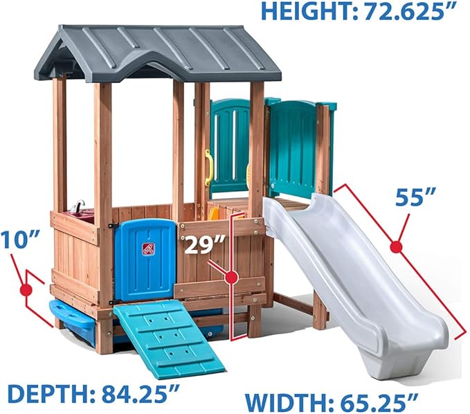 Step2 Woodland Adventure Playhouse & Slide, Kids Outdoor Playset, Backyard Playground Set, Swings, Storage Drawer, Made of Wood & Durable Plastic, Outside Jungle Gym, for Children 3-8 Years Old
