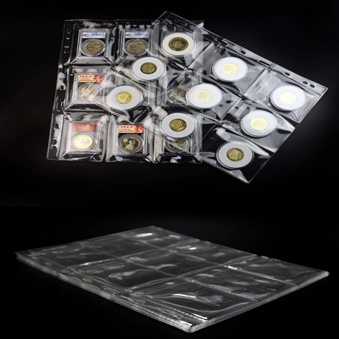 9 Pocket Coin Pages, 10 Sheets Plastic Coin Holders Stamp Collector Supplies for Coin Stamp Currency Collection