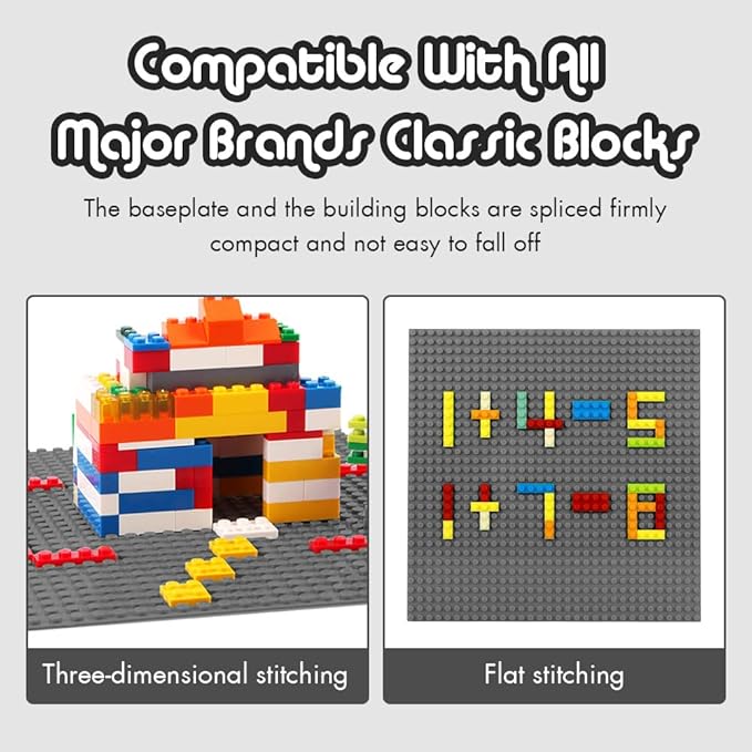 Lekebaby 2 Pack Classic Baseplates Building Base for Building Bricks, 10" x 10" Building Boards - 100% Compatible with Major Brands, Grey