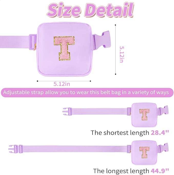 Mini Belt Bag Fanny Pack with Initials Letter Patch Small Crossbody Bags Cute Stuff Birthday Gifts for Teenager Girls Trendy Stuff for Teens - T,Lavender