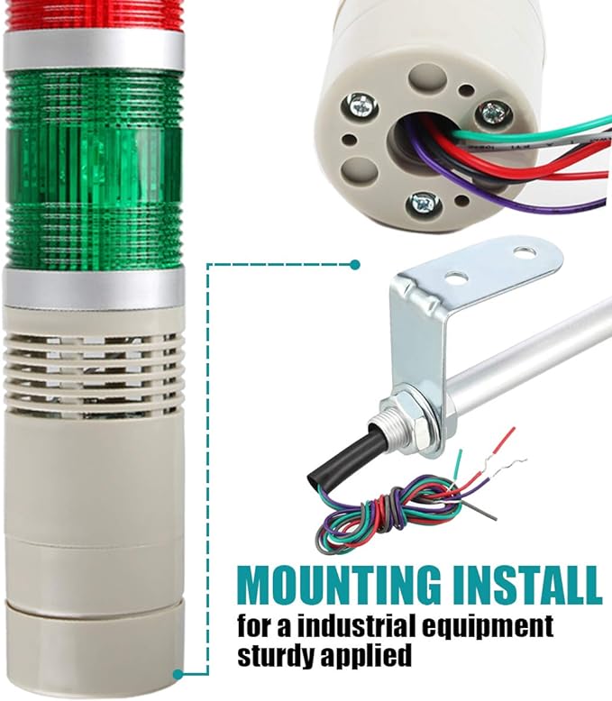 Industrial 1-Layer Stack LED Warning Light with Buzzer for Safety, 110V, 2W, Round, Plastic
