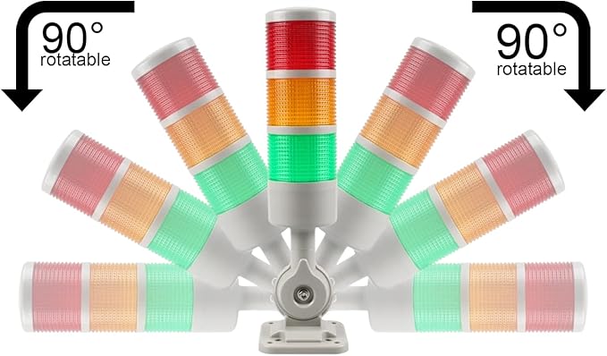 Led Signal Tower Stack Lights, Industrial Signal Warning Lights, Column Tower Lamp Andon Lights with Rotatable Base, Steady/Flashing Light Switchable,12V 24V DC(4-Layer, no Buzzer)