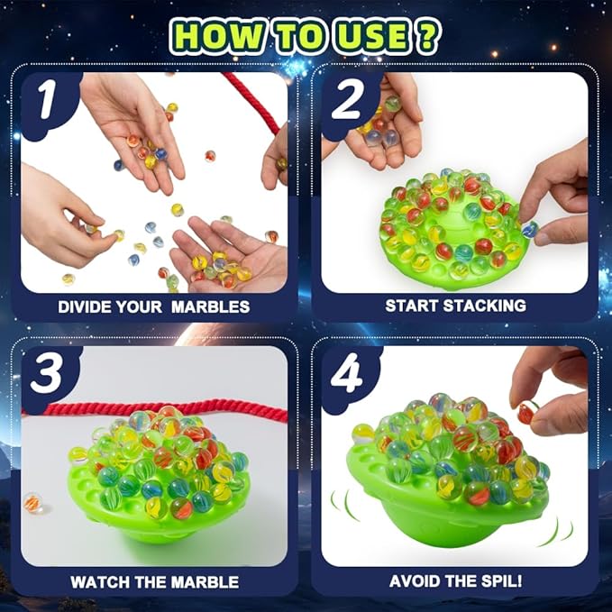 Marble Game Set - Marble Balance Game, 60 Colorful Marbles with Built in Storage, Fun Family Challenge for 1-4 Players, Educational Toy for Kids & Adults, Perfect for Parties, Travel ﻿