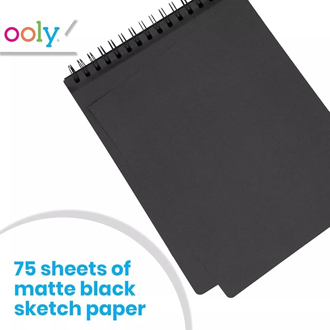 OOLY DIY Cover Large Sketchbook, 8 x 10.5 Inches Black Paper Sketchbook Drawing Book for Kids, Artists Drawing Pad for Gel Pens and White Pencils