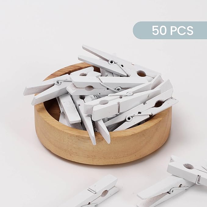 50PCS Colored Wooden Clothespins, 2.9inch White Clothes Pins for Clip Pictures Photos Decorative, Small Colorful Wood Decoration Closepins Clips
