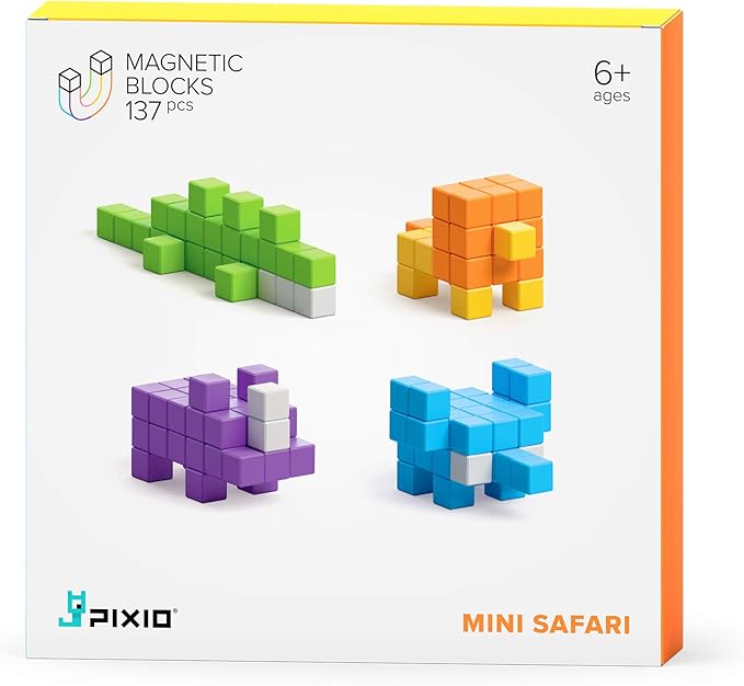 PIXIO Mini Safari - Magnetic Blocks Building Toys in Pixel Art Style - Arts and Crafts Kids Toys - Building Blocks - Learning Toys