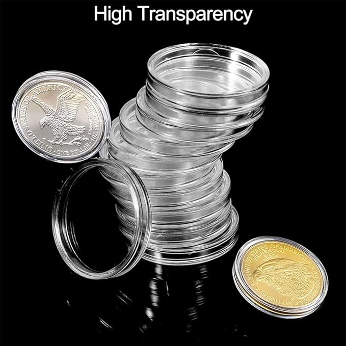 40.6mm Silver Dollar Coin Holder,Silver Eagles Coin Capsules, Morgan Silver Dollar Coin Holders with Adjustable Gasket Coin Collection Supplies (100)