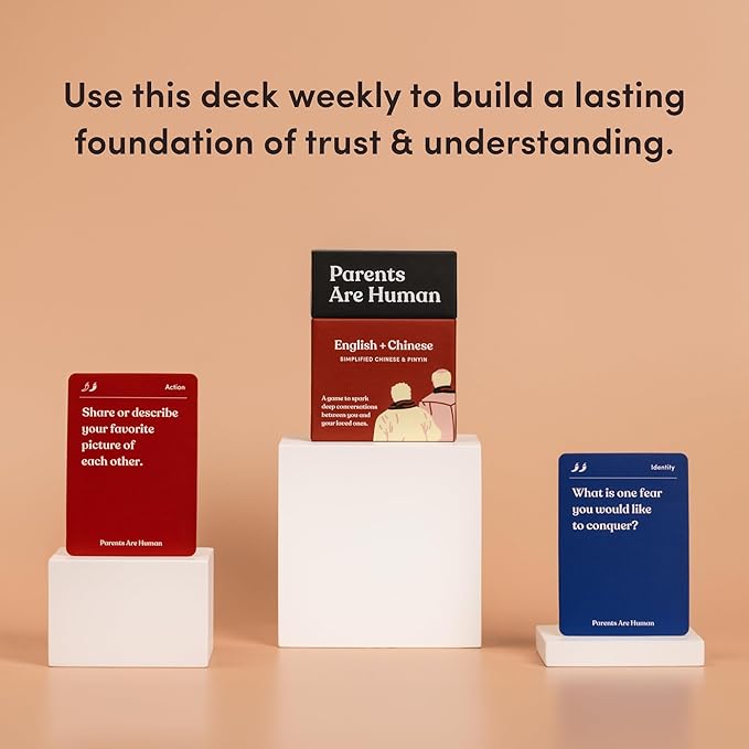Parents Are Human, Get to Know Each Other Better, Parents, Families, Teens & Kids Relationship Building, Light & Deep Questions, 70 Questions & Activity Cards, English + Simplified Chinese