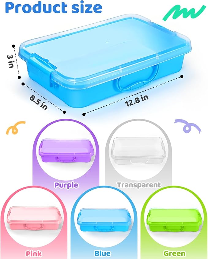 3 Pcs Sand Tray Sensory Bin with Lid and Handle, Portable Sensory Sandbox Container for Kids, Plastic Activity Tray for Toddlers (Transparent+Green+Blue)