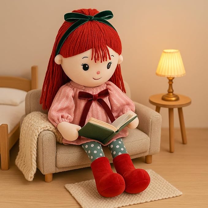 Soft Baby Doll Toys (16'') Baby Rag Doll for Girls Birthday Cuddly Plush Toys for Toddler Kids (Red)