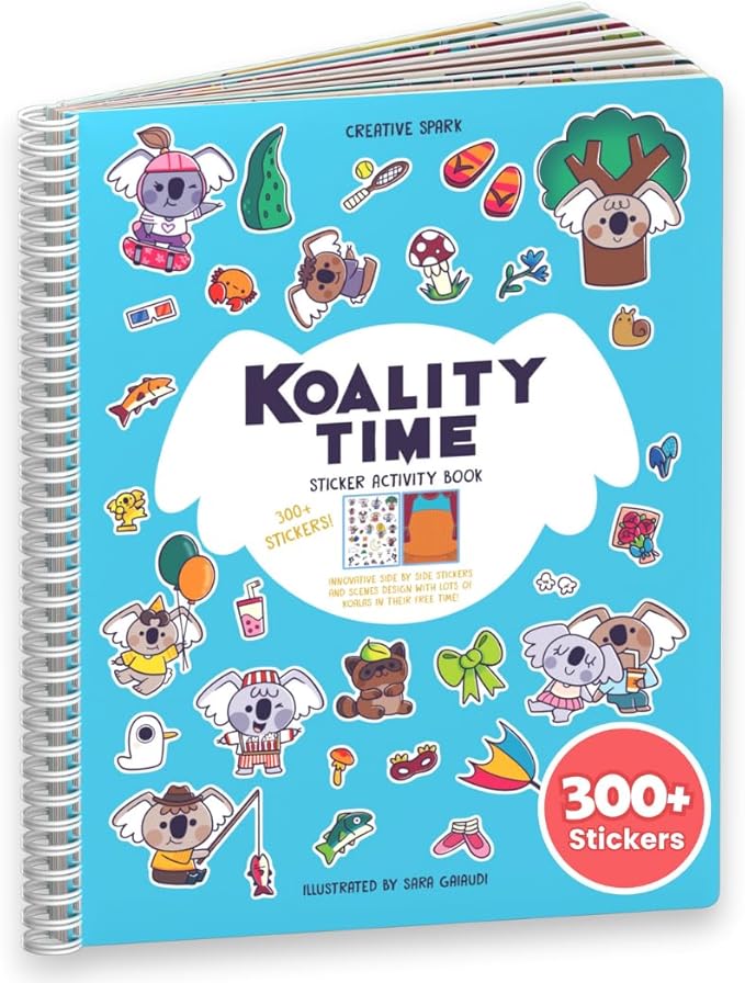CUPKIN Koalas Sticker Book Activity for Kids, Toddler Airplane Travel Essentials, 300+ Koala Stickers for Children + 8 Scenes + Coloring Pages, Koala Bear Lover Gift Kids Crafts for Ages 2–8