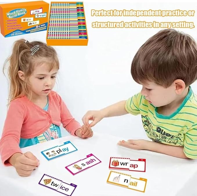 Logicalne 30 Read and Rhyme Flip Books, Word Family Flip Books Rhyming Card, Sight Words Rhyming Game, Educational Reading Book, Word ABC Vocabulary Families Flash Cards, Classroom Fun Learning(1PC)