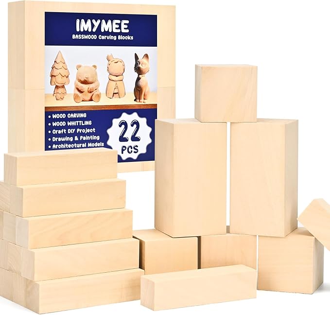 Basswood Carving Blocks-22PCS Whittling Wood Blocks Wood Carving Kit with 3 Different Sizes,Soft Basswood for Whittling, Easy to Use for Kids and Adults